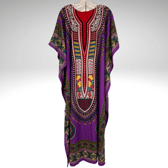 Sante Classics Kaftan One Size Maxi Cover Up Pullover Tribal Paisley Housedress - Picture 2 of 10